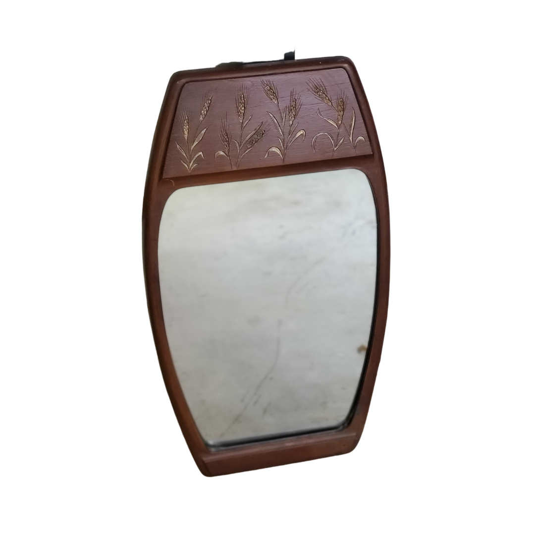 Mid-Century Walnut Wall Mirror with Gilt Wheat Sheaf Inlay, c. 1955–1965