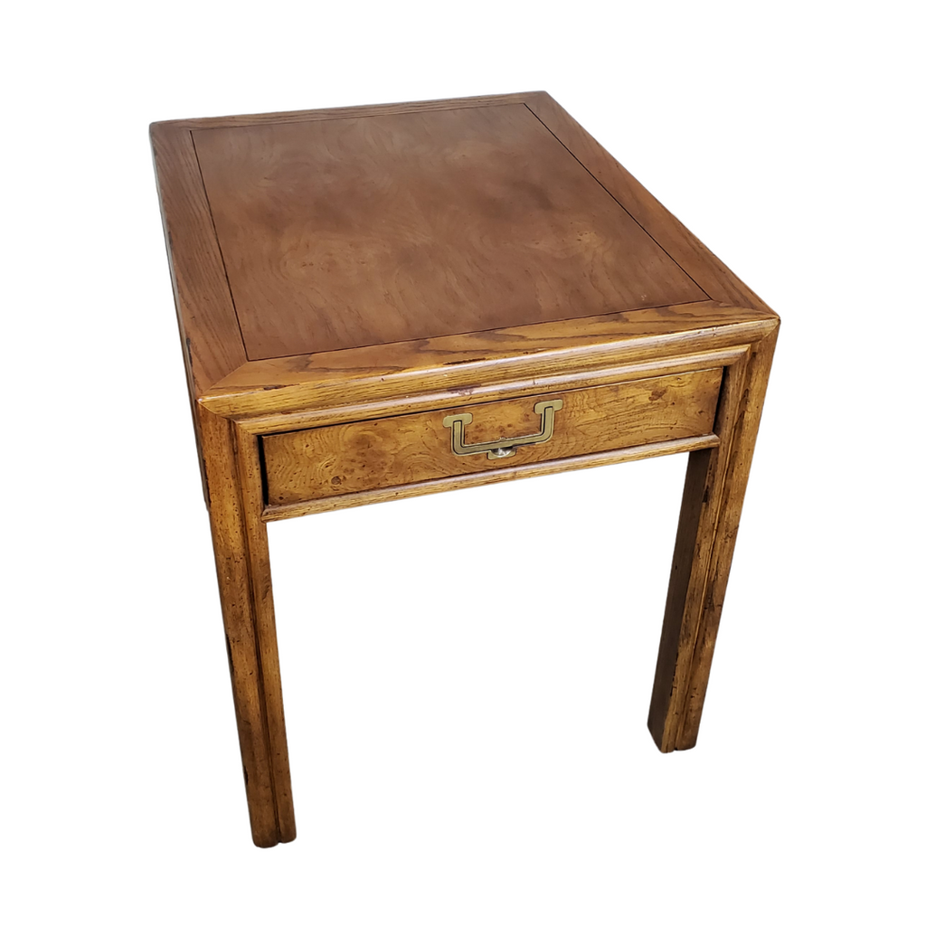 Henredon 'Artefacts' Burl & Oak End Table with Brass Hardware, c. 1970s