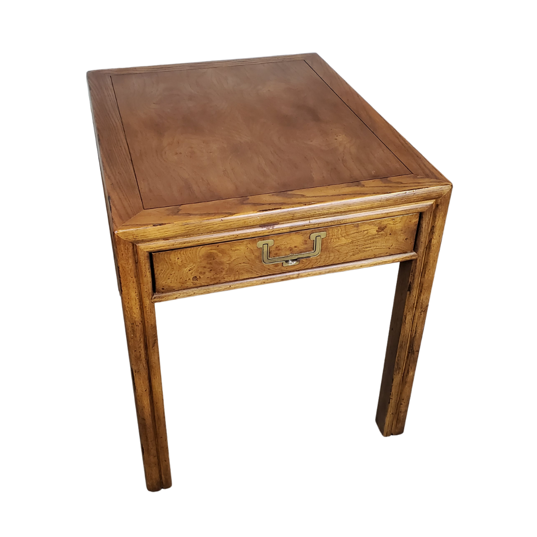 Henredon 'Artefacts' Burl & Oak End Table with Brass Hardware, c. 1970s