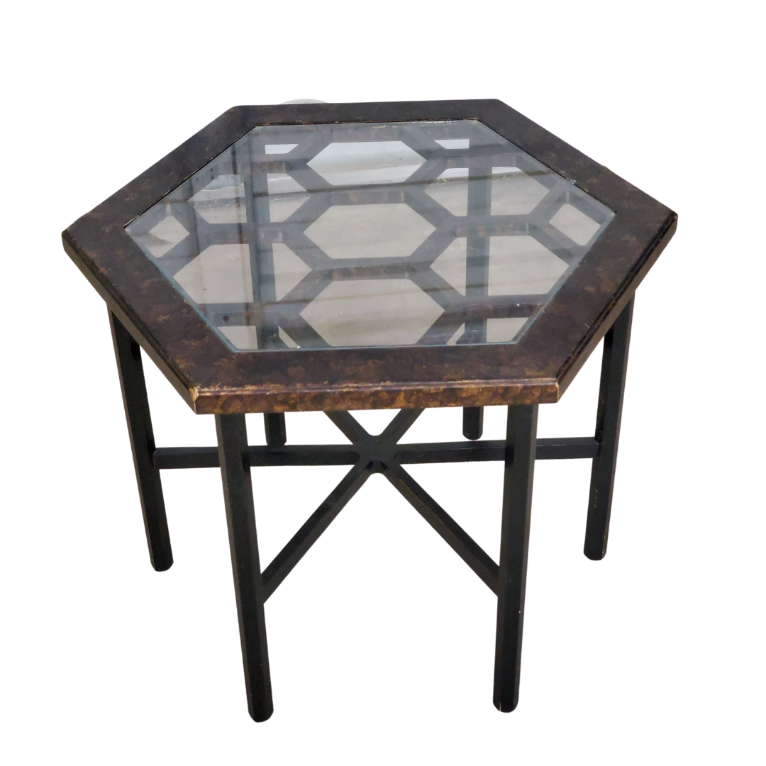 John Widdicomb Co. Hexagonal Tortoiseshell & Glass Side Table, Grand Rapids, c. 1960s–1970s