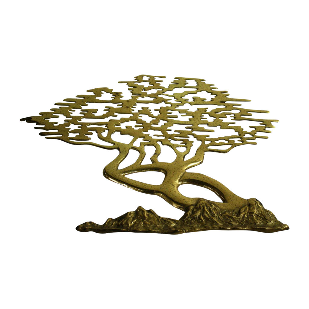 Large Brass Bonsai Tree Wall Sculpture, American Hollywood Regency, c. 1960s–1970s