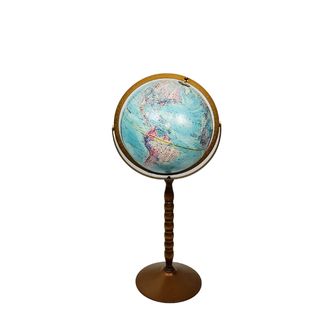 Replogle Floor Globe on Turned Walnut Pedestal Stand, c. 1960s–70s