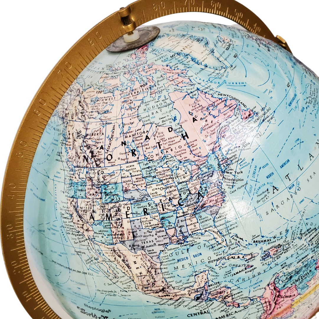 Replogle Floor Globe on Turned Walnut Pedestal Stand, c. 1960s–70s