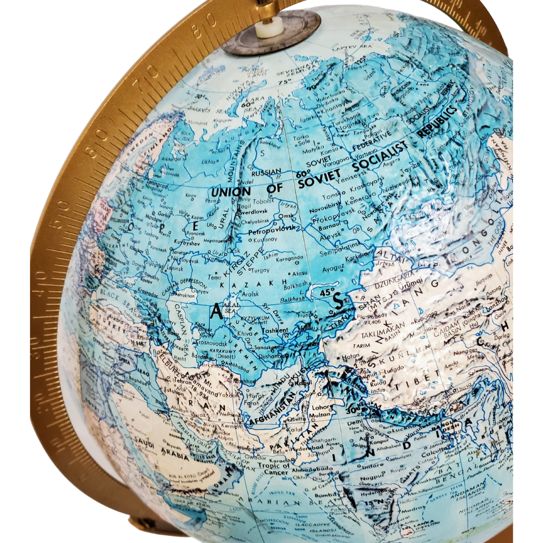 Replogle Floor Globe on Turned Walnut Pedestal Stand, c. 1960s–70s