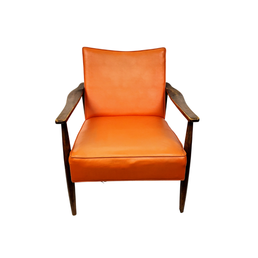 American Mid-Century Walnut Lounge Chair with Original Orange Vinyl, c. 1958–1965