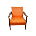 American Mid-Century Walnut Lounge Chair with Original Orange Vinyl, c. 1958–1965