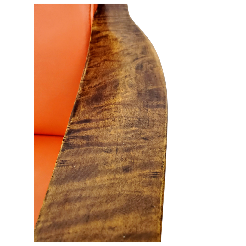 American Mid-Century Walnut Lounge Chair with Original Orange Vinyl, c. 1958–1965
