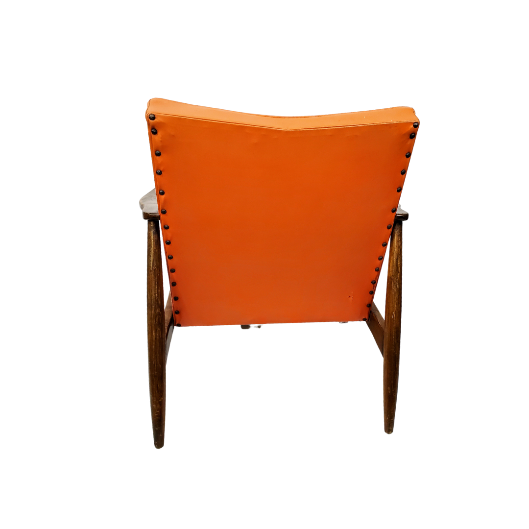 American Mid-Century Walnut Lounge Chair with Original Orange Vinyl, c. 1958–1965