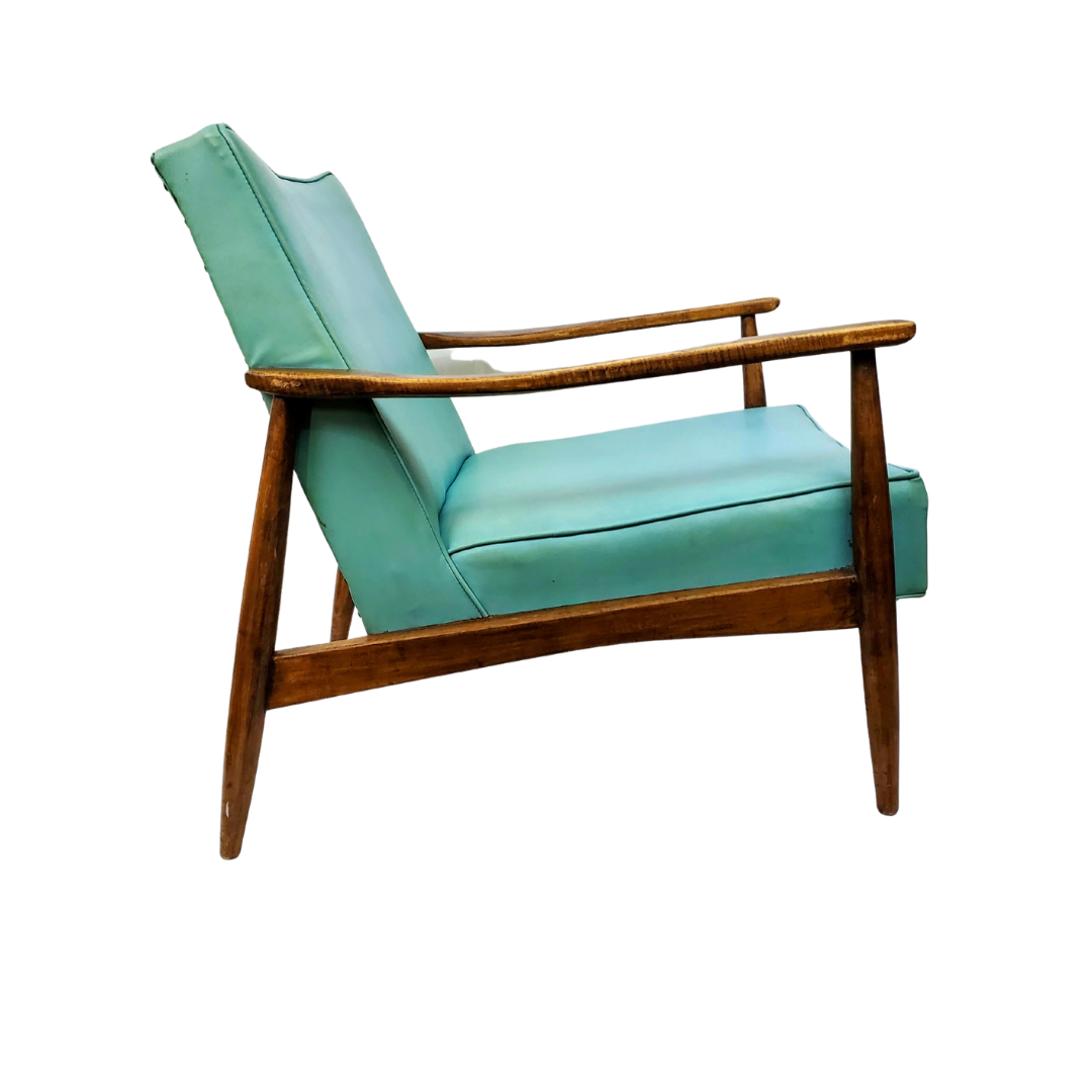 American Mid-Century Walnut Lounge Chair with Original Turquoise Vinyl, c. 1958–1965
