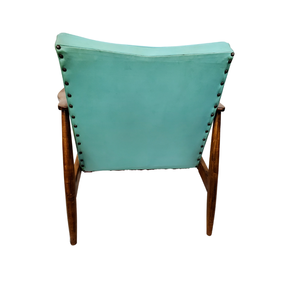 American Mid-Century Walnut Lounge Chair with Original Turquoise Vinyl, c. 1958–1965