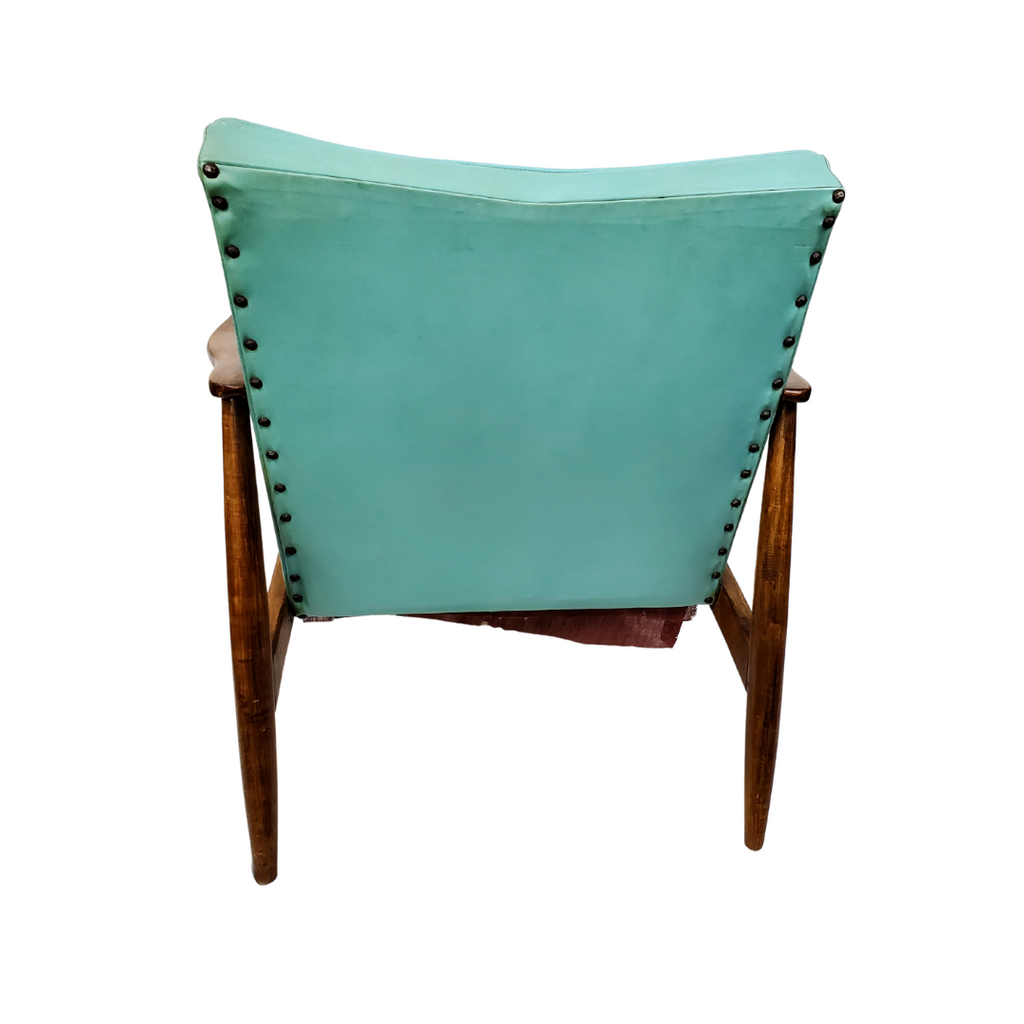 American Mid-Century Walnut Lounge Chair with Original Turquoise Vinyl, c. 1958–1965