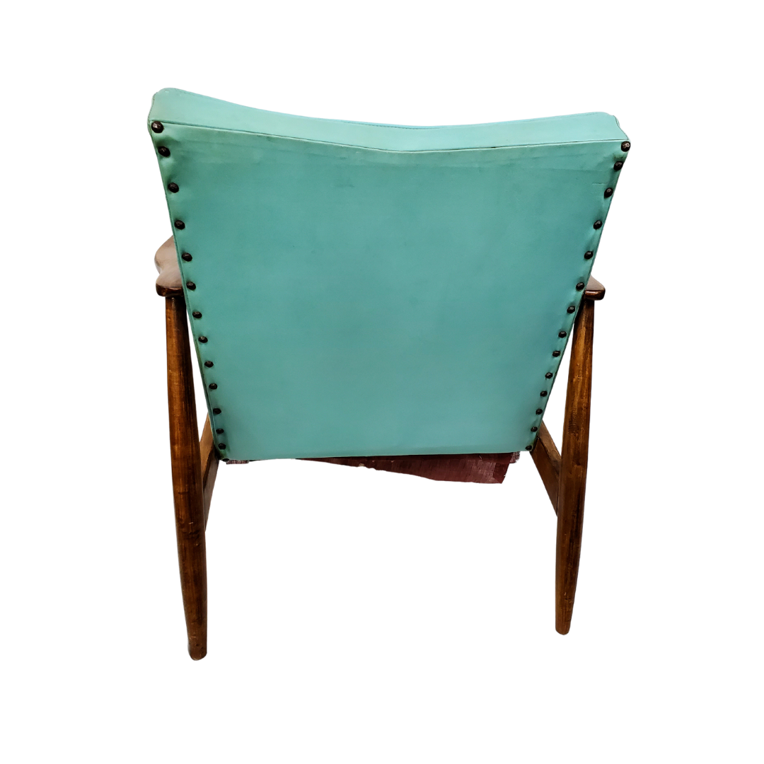 American Mid-Century Walnut Lounge Chair with Original Turquoise Vinyl, c. 1958–1965