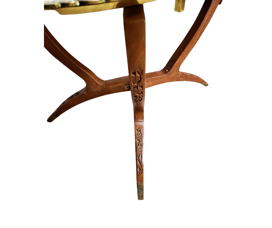 Antique Moorish Hand-Engraved Brass Tray Table on Carved Folding Stand, c. 1900–1940
