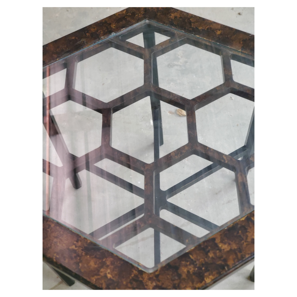 John Widdicomb Co. Hexagonal Tortoiseshell & Glass Side Table, Grand Rapids, c. 1960s–1970s