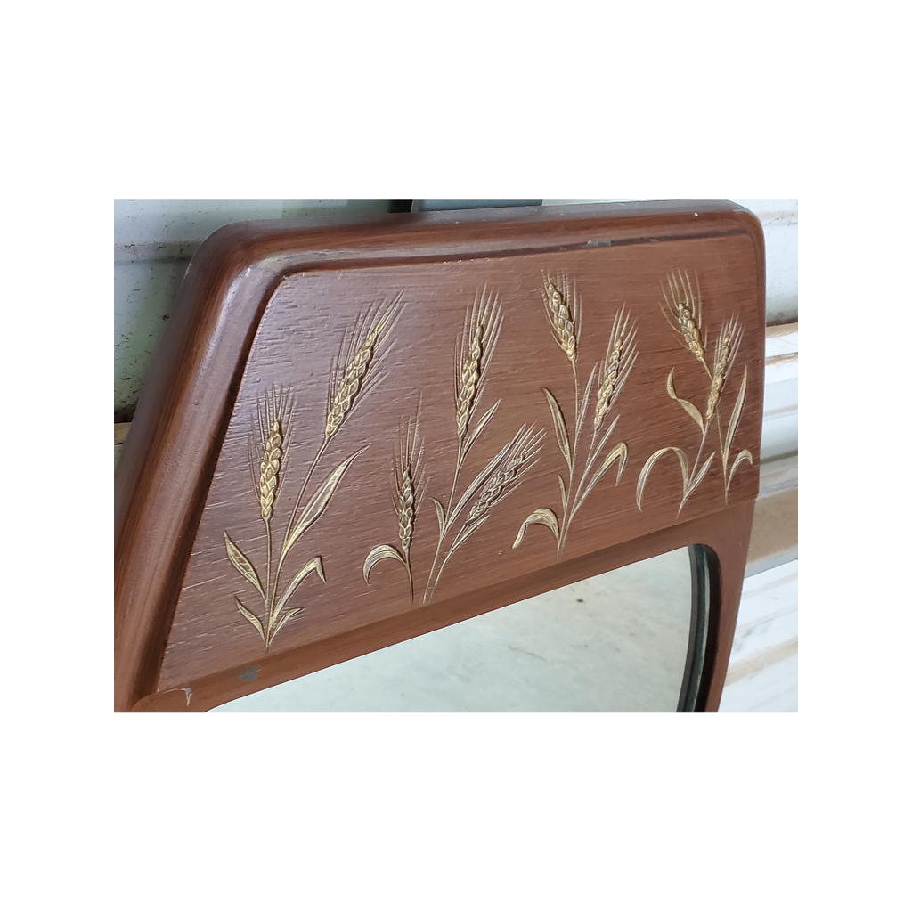 Mid-Century Walnut Wall Mirror with Gilt Wheat Sheaf Inlay, c. 1955–1965
