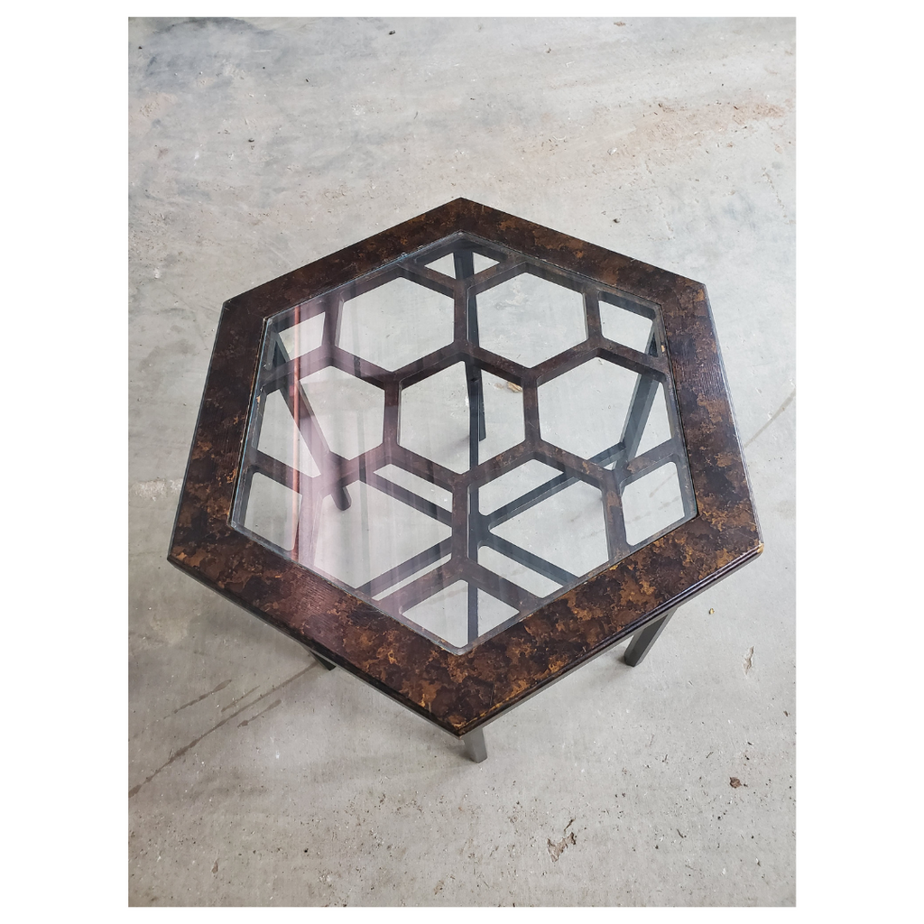 John Widdicomb Co. Hexagonal Tortoiseshell & Glass Side Table, Grand Rapids, c. 1960s–1970s