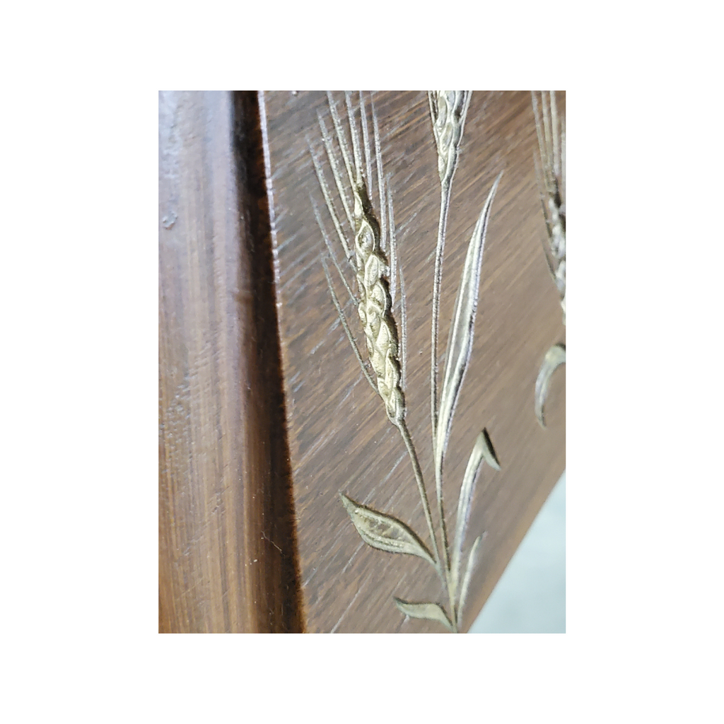 Mid-Century Walnut Wall Mirror with Gilt Wheat Sheaf Inlay, c. 1955–1965