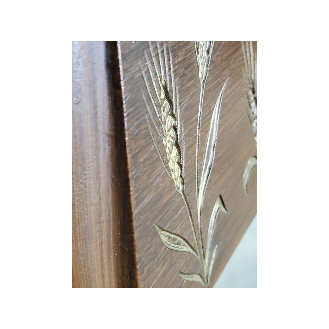 Mid-Century Walnut Wall Mirror with Gilt Wheat Sheaf Inlay, c. 1955–1965