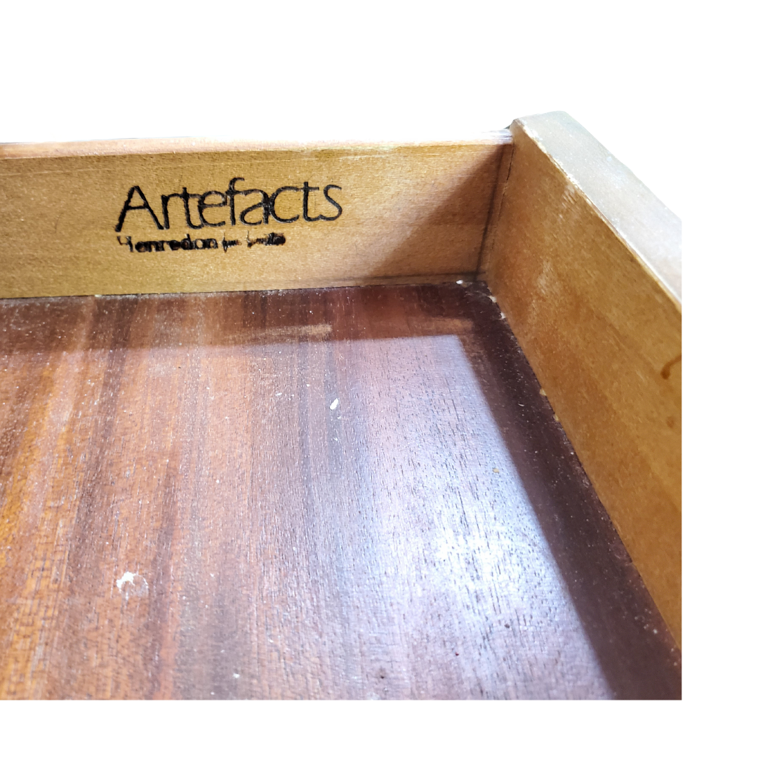 Henredon 'Artefacts' Burl & Oak End Table with Brass Hardware, c. 1970s