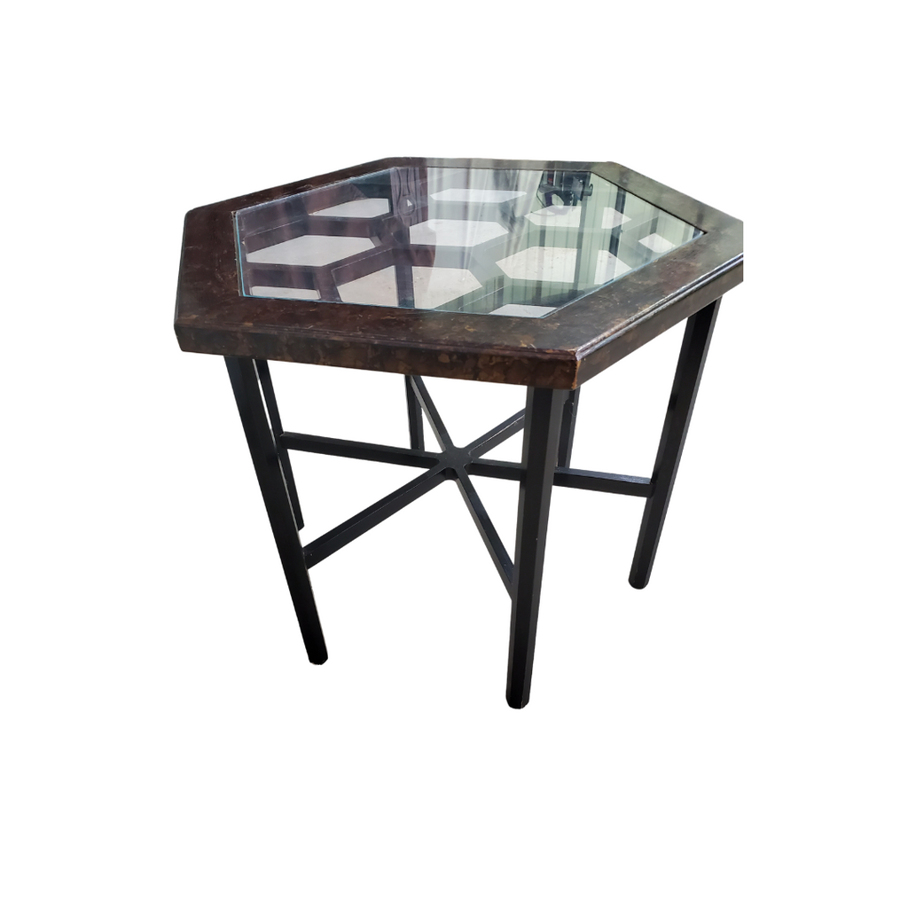 John Widdicomb Co. Hexagonal Tortoiseshell & Glass Side Table, Grand Rapids, c. 1960s–1970s