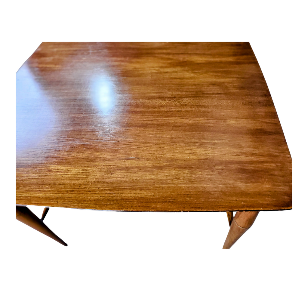 American Mid-Century Two-Tier Walnut Side Table with Brass Ring Detail, c. 1955–1965