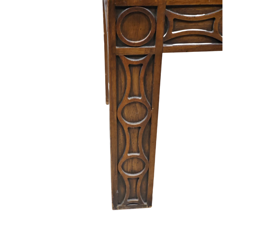 Lane Furniture Carved Walnut & Burl Side Table, Style No. 1435-05, c. 1972–1974